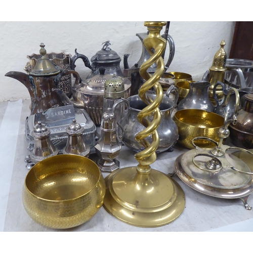 49 - Silver plated and other metal tableware: to include a sardine dish; a bottle coaster; and ice bucket