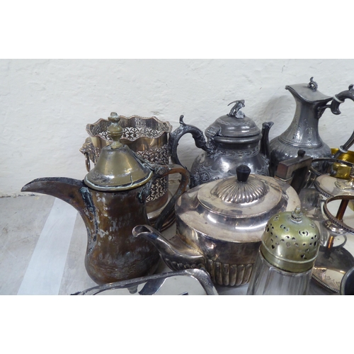 49 - Silver plated and other metal tableware: to include a sardine dish; a bottle coaster; and ice bucket