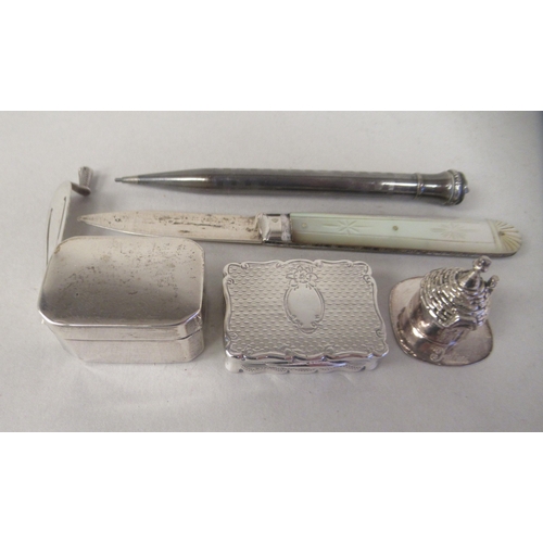 51 - Silver and white metal collectables, viz. a Victorian vinaigrette and fruit knife; a miniature round... 