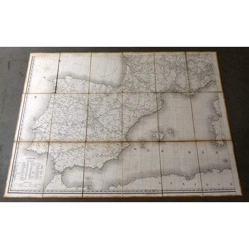 71 - A set of four early 20thC French printed linen backed road maps of Europe, folding into a card sleev... 