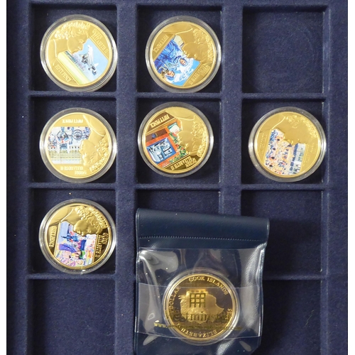 74 - British proof Queen Elizabeth II coins: to include gold plated commemorative issues, variously boxed... 