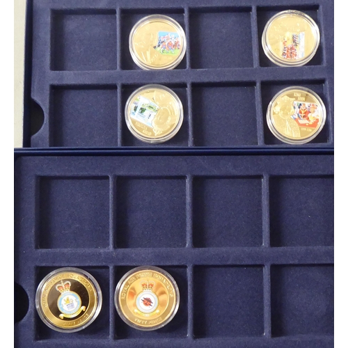 74 - British proof Queen Elizabeth II coins: to include gold plated commemorative issues, variously boxed... 