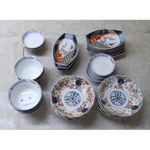 79 - 20thC Japanese porcelain tableware, mainly decorated with repeating patterns, flora and landscapes