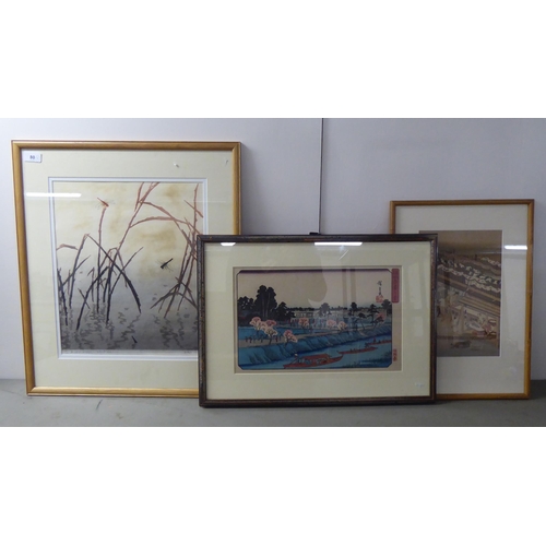 80 - Three modern framed Japanese prints: to include one bearing text and dated 1981  13