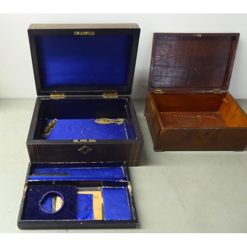 89 - Four 19thC and later boxes: to include a mother-of-pearl inlaid rosewood jewellery box  3