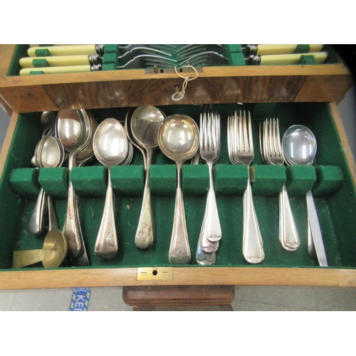 309 - Art Deco EPNS cutlery and flatware, in a contemporary crossbanded mahogany and fabric lined fitted c... 