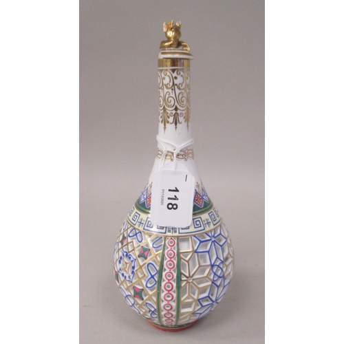 118 - A Chamberlains Worcester reticulated bulbous porcelain bottle vase, brightly decorated in colours an... 