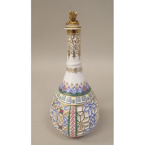 118 - A Chamberlains Worcester reticulated bulbous porcelain bottle vase, brightly decorated in colours an... 