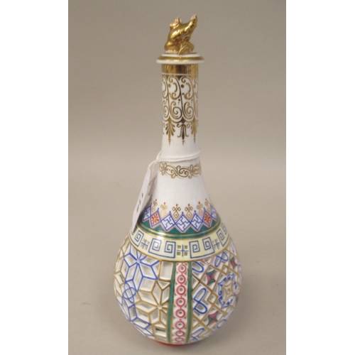 118 - A Chamberlains Worcester reticulated bulbous porcelain bottle vase, brightly decorated in colours an... 