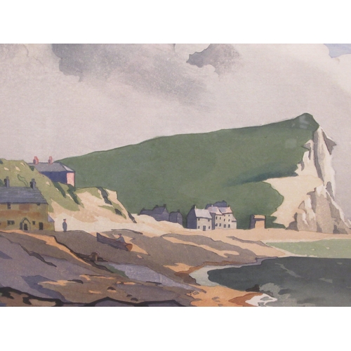 143 - After Eric Slater - 'Seaford Head, Sussex'  coloured woodcut print  bears a pencil inscription &... 