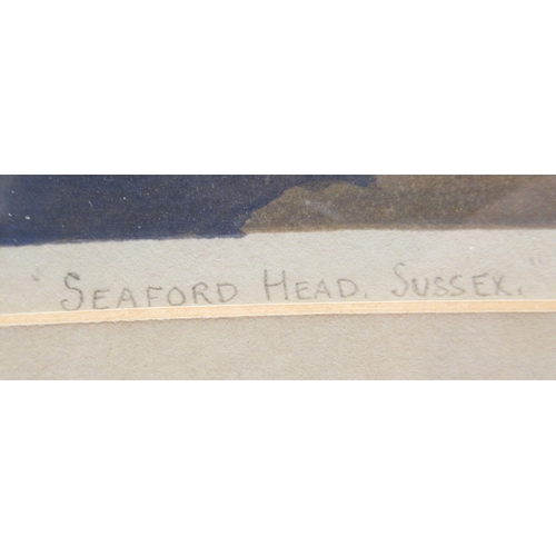 143 - After Eric Slater - 'Seaford Head, Sussex'  coloured woodcut print  bears a pencil inscription &... 