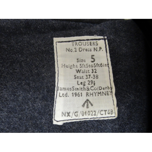 154 - RAF No.2 dress uniform trousers  size 5; and a pair of military uniform trousers with a maroon strip... 