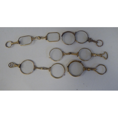 17 - Ten variously decorated early 20thC yellow metal lorgnettes 