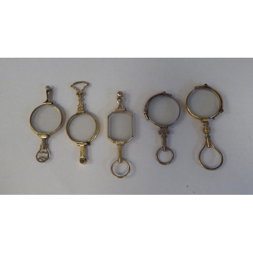 17 - Ten variously decorated early 20thC yellow metal lorgnettes 