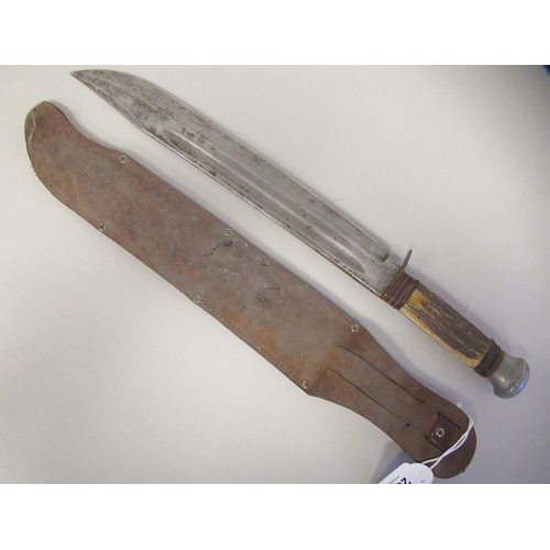 203 - A 1930s German Bowie knife with an aluminium pommel and two part, rough-cut horn handgrip, on a full... 