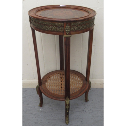 236 - An early 20thC French walnut, mahogany and marquetry tray-top stand with applied, gilded metal mount... 