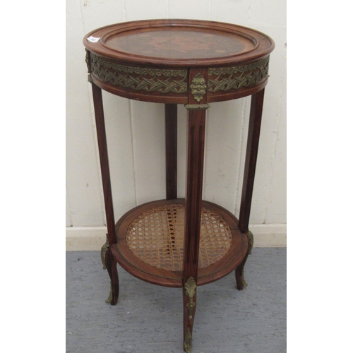 236 - An early 20thC French walnut, mahogany and marquetry tray-top stand with applied, gilded metal mount... 