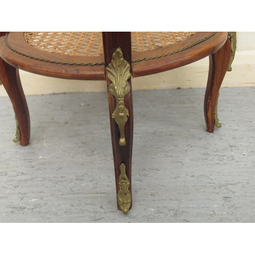 236 - An early 20thC French walnut, mahogany and marquetry tray-top stand with applied, gilded metal mount... 