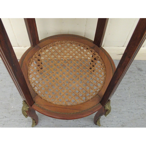 236 - An early 20thC French walnut, mahogany and marquetry tray-top stand with applied, gilded metal mount... 