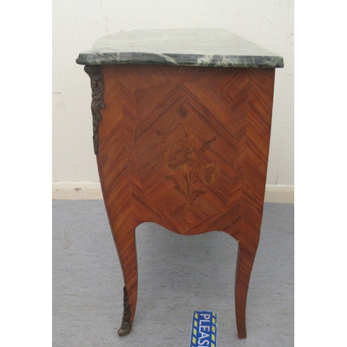 241 - An early 20thC Louis XV style kingwood and marquetry, serpentine front two drawer commode with gilde... 