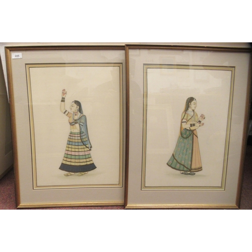 245 - Four Asian costume studies, featuring two men and two women  painting on ricepaper  20