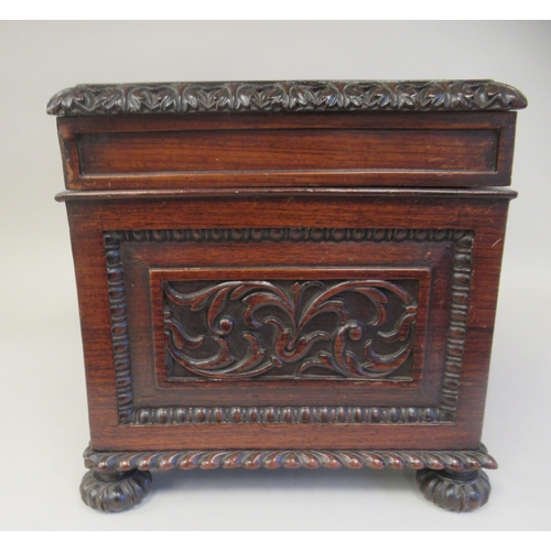 26 - A William IV inspired mahogany casket, having straight sides and a hinged lid with bead, stiff leaf,... 