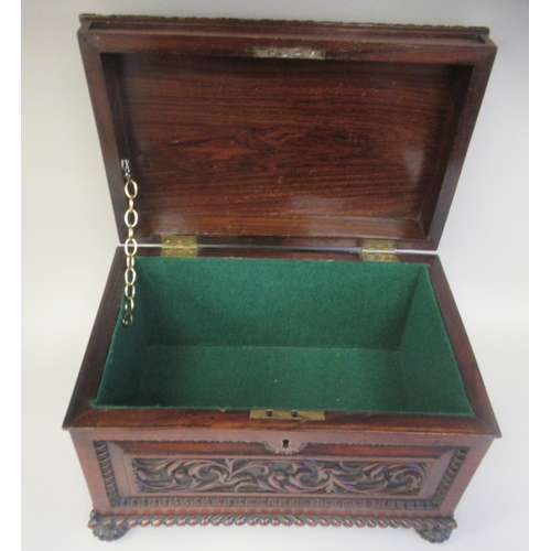 26 - A William IV inspired mahogany casket, having straight sides and a hinged lid with bead, stiff leaf,... 