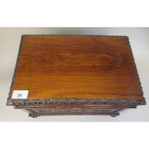 26 - A William IV inspired mahogany casket, having straight sides and a hinged lid with bead, stiff leaf,... 