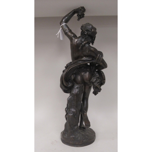 266 - A late 19thC French cast and patinated bronze standing classical nude, holding a tambourine  impress... 