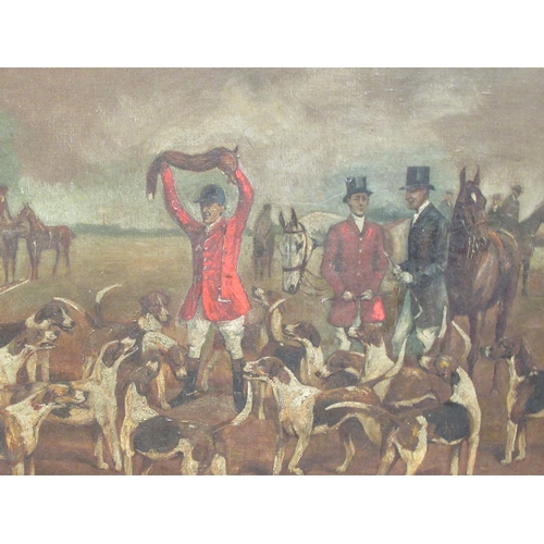 271 - Cuthbert Bradley - a pair of English fox hunt scenes with horses and hounds  oil on canvas  variousl... 