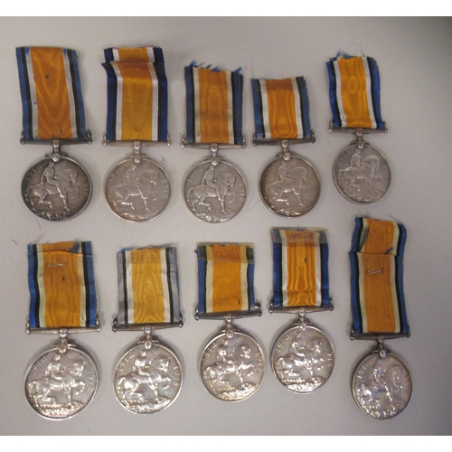 272 - Ten Great War 1914-18 British War medals with ribbons, inscribed 22411 GNR JW Leybourn RA; 39935 Pte... 