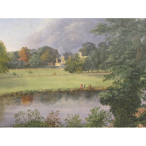 274 - Attributed to Richard Hilditch - 'Cambridge Meadow, Richmond'  oil on board  bears an inscription ve... 