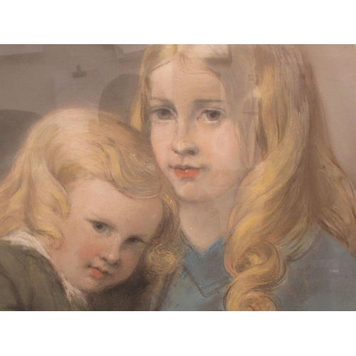 285 - George Landseer - a head and shoulders portrait, two young sisters  pastel  bears a signature & ... 