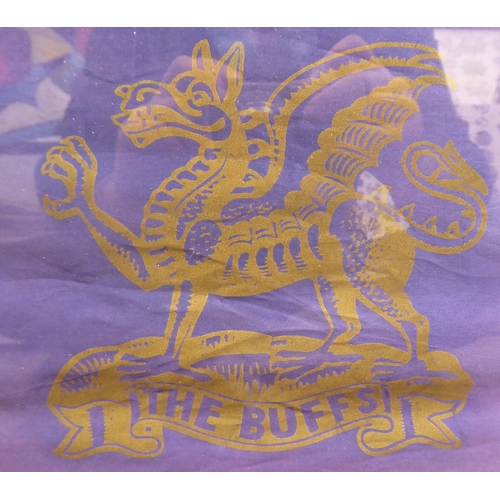 37 - A blue silk military trumpeter's banner, decorated in gilt with the Buffs emblem (Please Note: this ... 