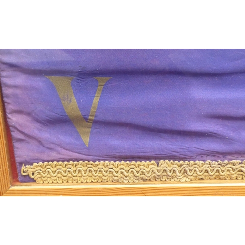 37 - A blue silk military trumpeter's banner, decorated in gilt with the Buffs emblem (Please Note: this ... 