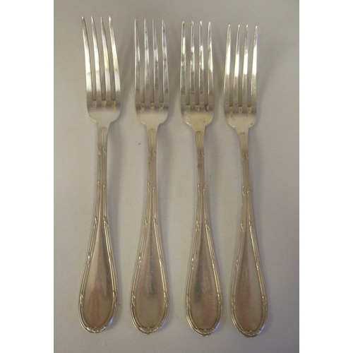 41 - Mondial foreign white metal ribbon tied thread pattern flatware and cutlery, viz. a set of four tabl... 