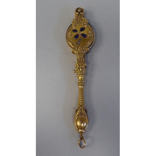 43 - A late 19thC gilt metal mounted lorgnette, decoratively cast with engraved and other ornament and co... 