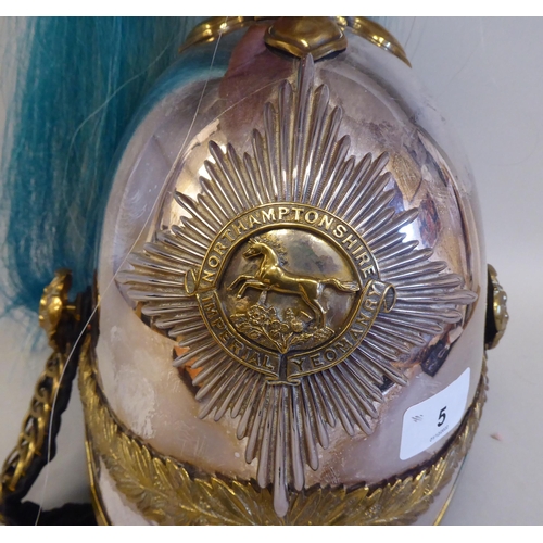 5 - A Northamptonshire Imperial Yeomanry helmet with a blue and white plume and chinstrap (Please Note: ... 