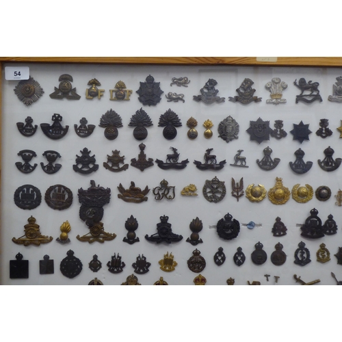 54 - Over one hundred and twenty military cap badges and other insignia, some copies: to include Lancashi... 