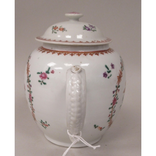 78 - A late 18thC Chinese ivory glazed porcelain ovoid shape teapot, having a short spout, loop handle an... 