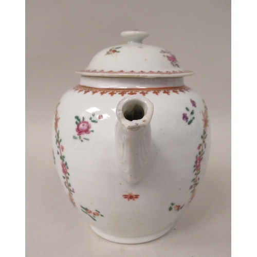 78 - A late 18thC Chinese ivory glazed porcelain ovoid shape teapot, having a short spout, loop handle an... 