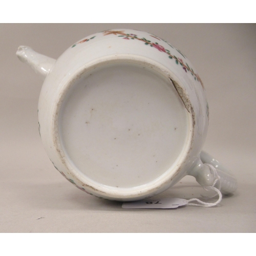 78 - A late 18thC Chinese ivory glazed porcelain ovoid shape teapot, having a short spout, loop handle an... 