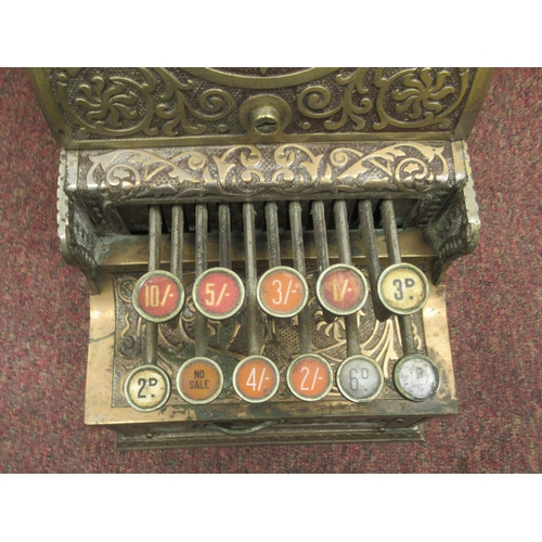 79 - A late 19thC National of Daytan, Ohio cast brass No.5 cash register with a lockable hinged cover, wi... 