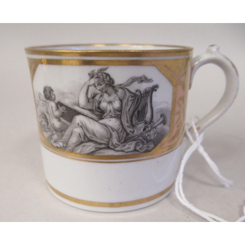 80 - A 19thC Worcester porcelain cup and saucer, decorated in reserves with monochrome classical scenes w... 