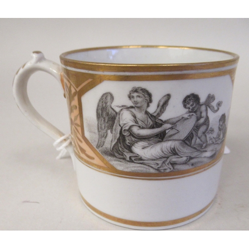 80 - A 19thC Worcester porcelain cup and saucer, decorated in reserves with monochrome classical scenes w... 