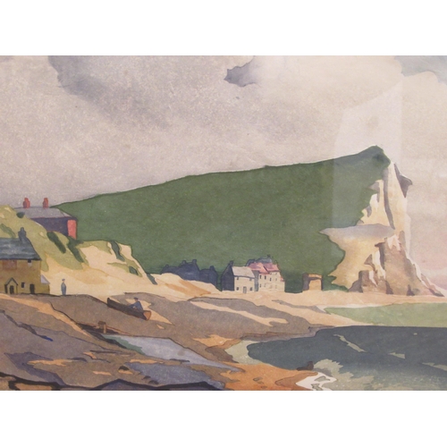 88 - After Eric Slater - 'Seaford Head Sussex'  coloured woodcut print  bears a pencil inscript... 