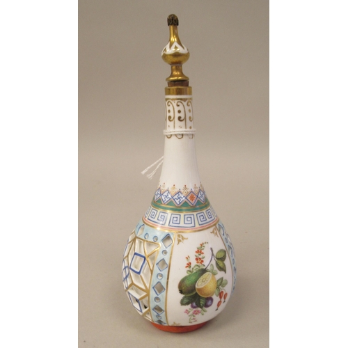 94 - A Chamberlain's Worcester porcelain reticulated, bulbous bottle vase, brightly decorated in colours ... 