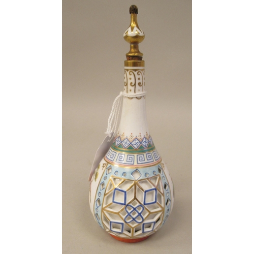 94 - A Chamberlain's Worcester porcelain reticulated, bulbous bottle vase, brightly decorated in colours ... 