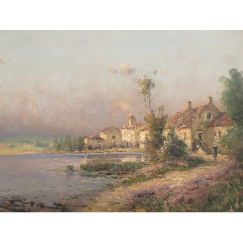 283 - * Pelletier - a Mediterranean shoreline village with a figure by a cottage  oil on canvas  bears a s... 