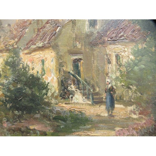 283 - * Pelletier - a Mediterranean shoreline village with a figure by a cottage  oil on canvas  bears a s... 